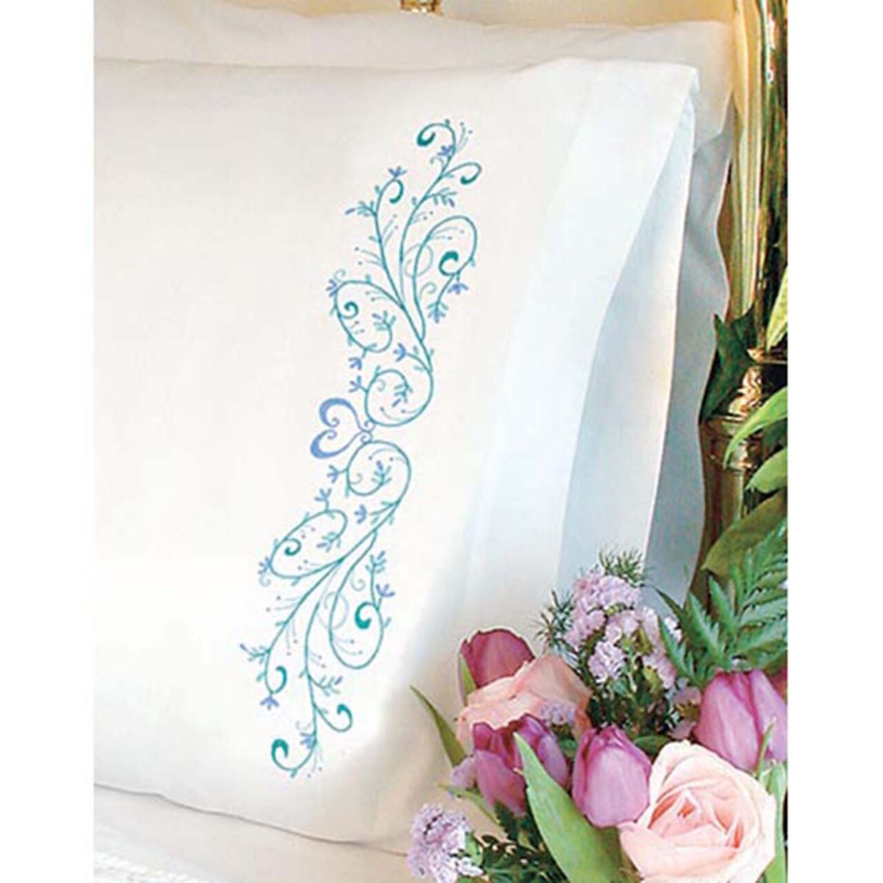 Dimensions Filigree Scroll Standard Size Pillowcase Pair Stamped Embroidery